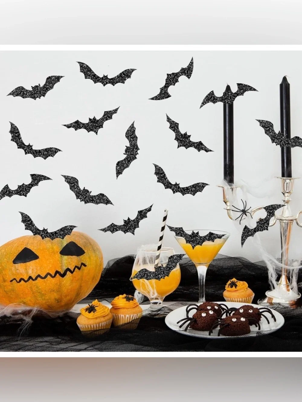 🦇 500 Glitter Bat Stickers Roll | Halloween Seals | Party Favor & Gift Wrap